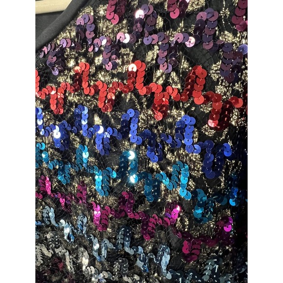Vintage 80s Adamo Disco Rainbow Sequin Top Small - Picture 4 of 6